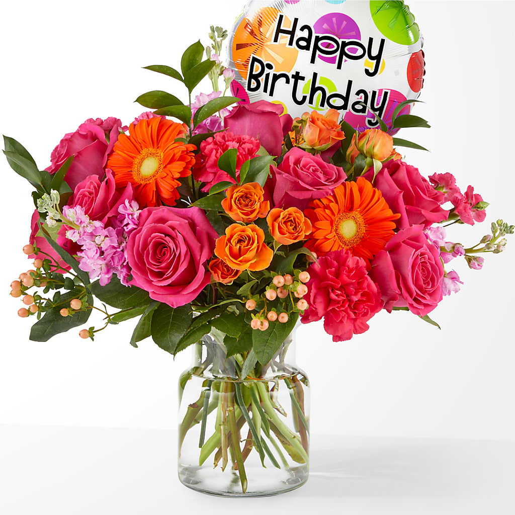Fiesta Bouquet with Birthday Balloon – Executive Flowers, El Paso TX