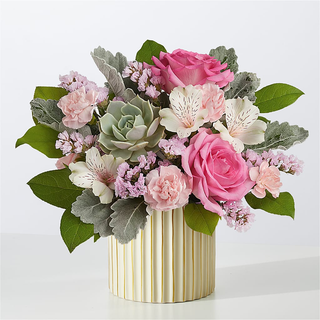 Dusty Rose Bouquet with Ivory Vase – Executive Flowers, El Paso TX