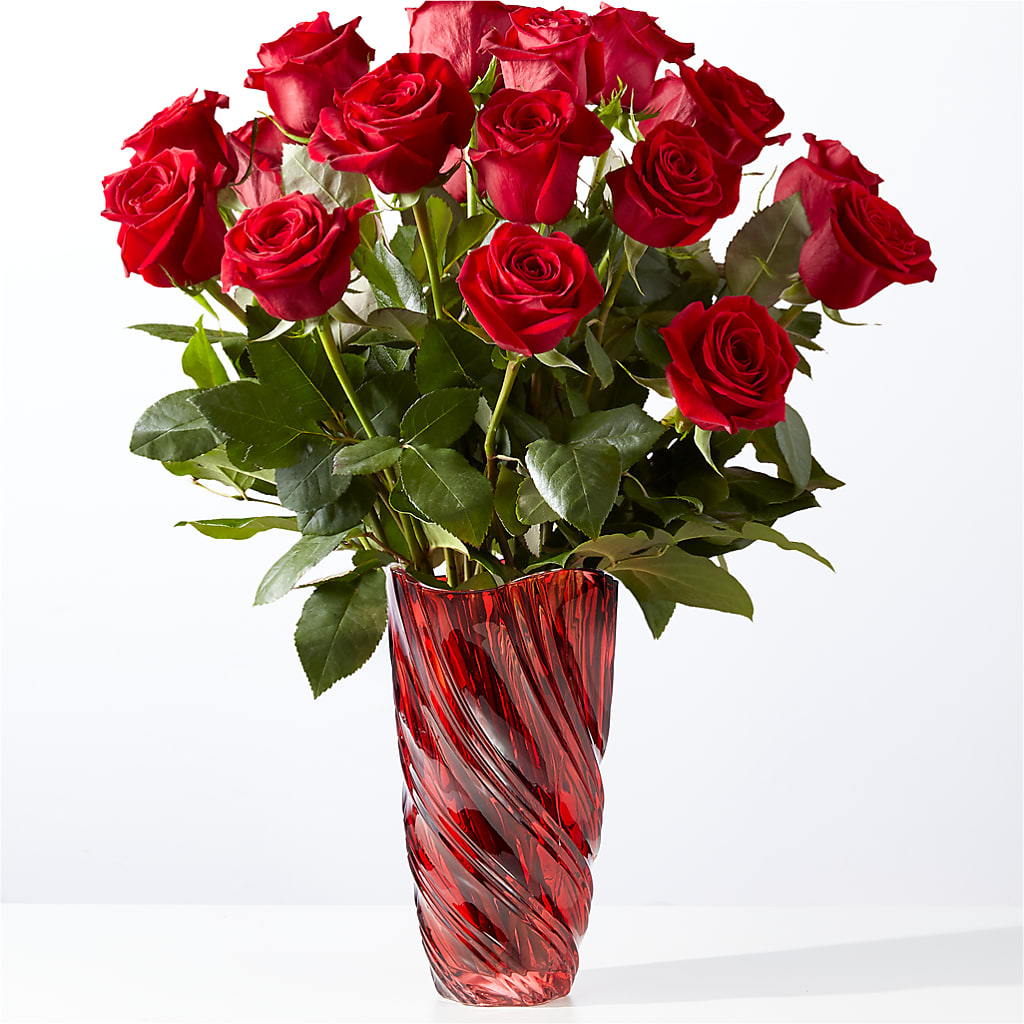 Classic Love Red Rose Bouquet with Luxe Swirl Vase – Executive Flowers, El Paso TX