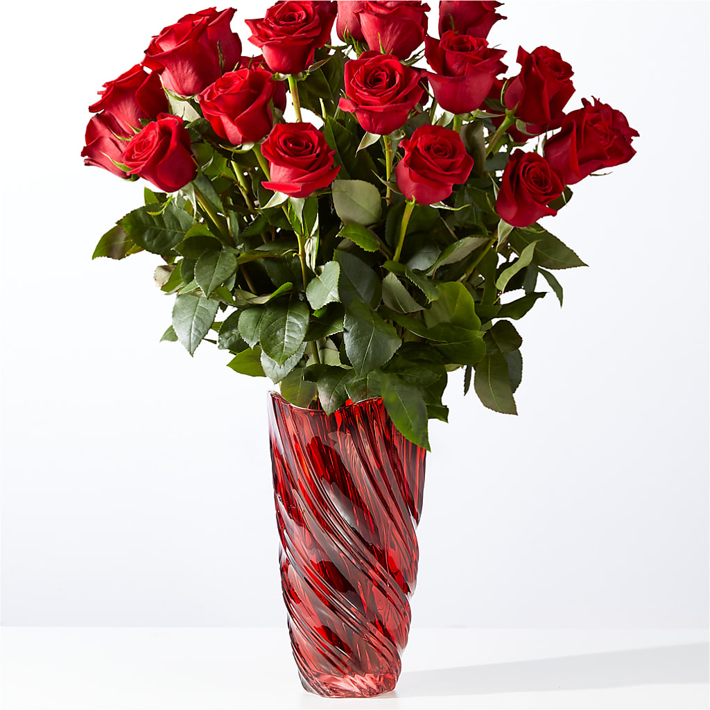 Classic Love Red Rose Bouquet with Luxe Swirl Vase – Executive Flowers, El Paso TX