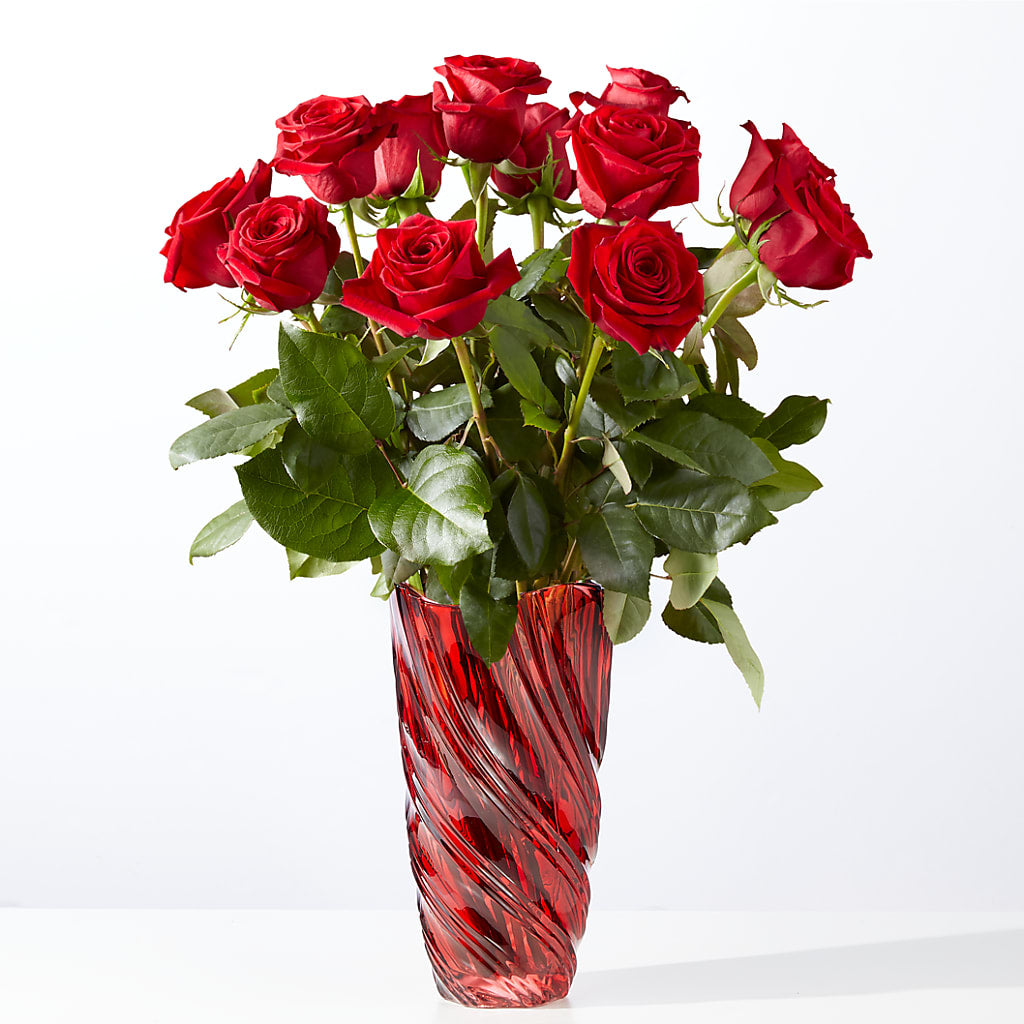 Classic Love Red Rose Bouquet with Luxe Swirl Vase – Executive Flowers, El Paso TX