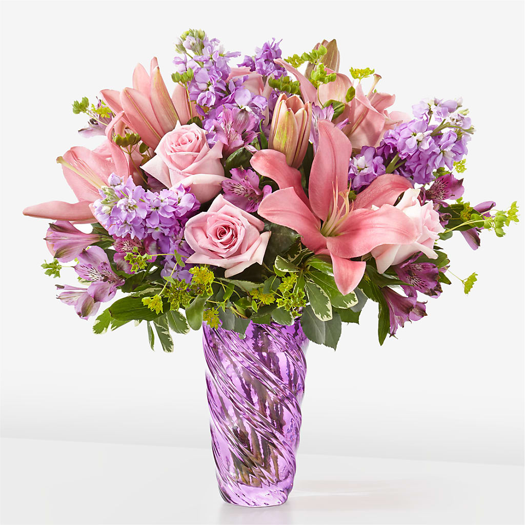 Precious Petals Bouquet with Luxe Swirl Vase – Executive Flowers, El Paso TX