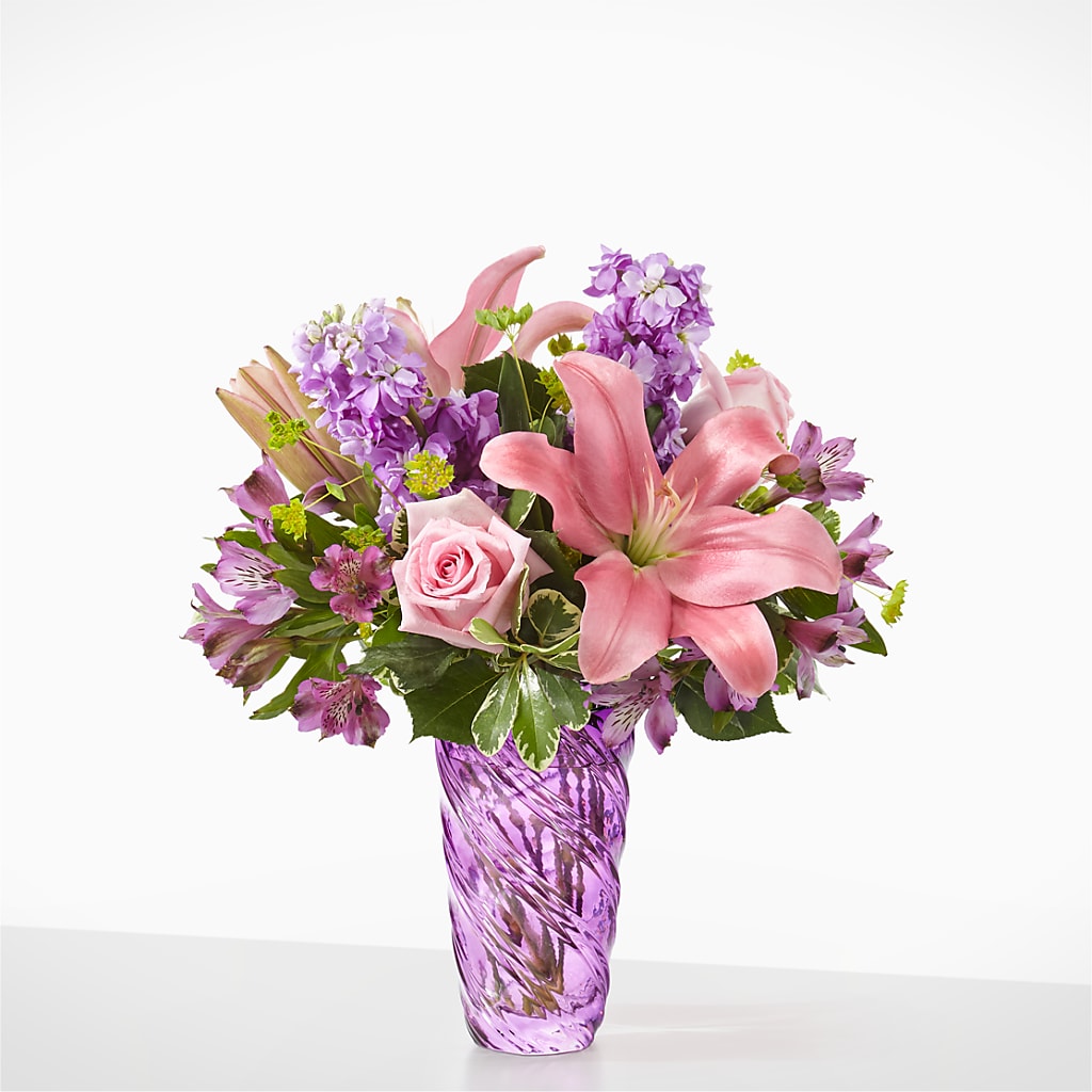 Precious Petals Bouquet with Luxe Swirl Vase – Executive Flowers, El Paso TX