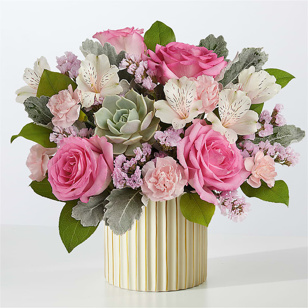 Dusty Rose Bouquet with Ivory Vase –  Executive Flowers, El Paso TX